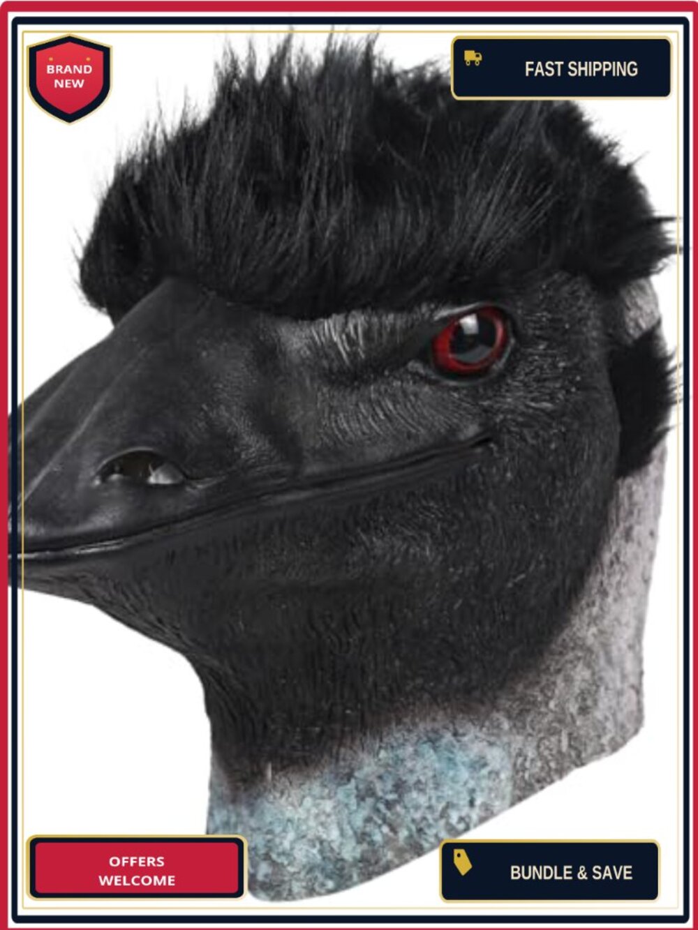 Latex Ostrich Emu Bird Head Mask Adult Animal Costume Party Halloween Cosplay